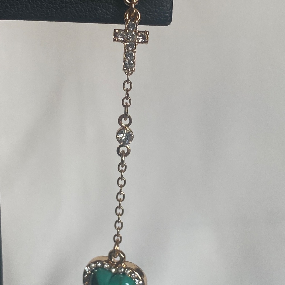 Chain earrings with Dangle turquoise heart and a cross - Picture 2 of 6